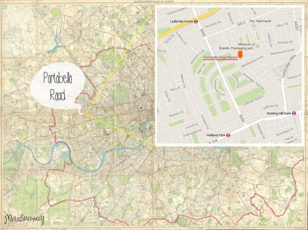 "Portobello Road si trova nel quartiere di Notting Hill, nella zona occidentale di Londra."